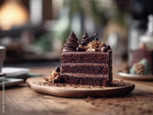 Papier peint tasty homemade chocolate cake on table. Generative AI