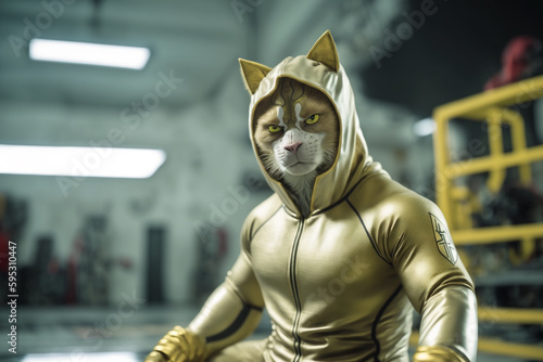 muscular cat in the gym. Created with AI technology 