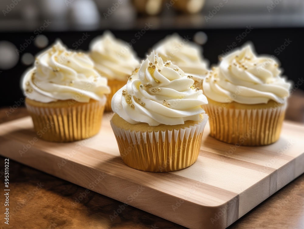 Tasty homemade vanilla cupcakes. Generative AI