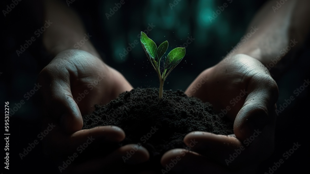 AI Generative. AI Generative. Photography concept of man holding earth with a little green glowing seedling that is sprouting. Photo of new life beginning inspiration. Graphic Art Illustration. AI Generative. AI Generative. Photography concept of man holding earth with a little green glowing seedling that is sprouting. Photo of new life beginning inspiration. Graphic Art Illustration.