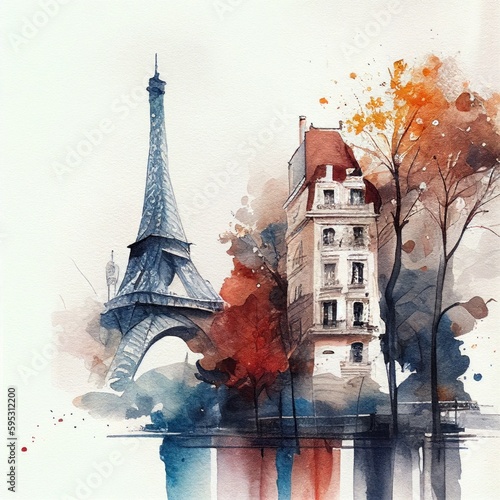 Paris in watercolor style by Generative AI