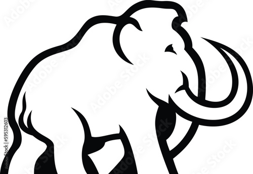 Side View of Woolly Mammoth Simple Line Illustration