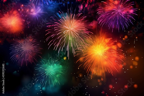 Fireworks blooming during festivals. AI technology generated image