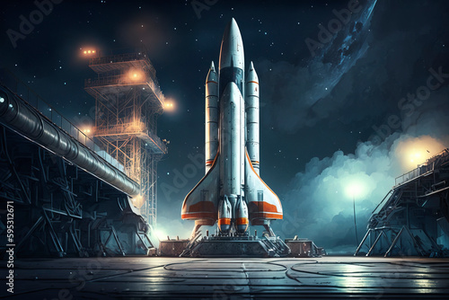 Spacecraft launch base. AI technology generated image	

