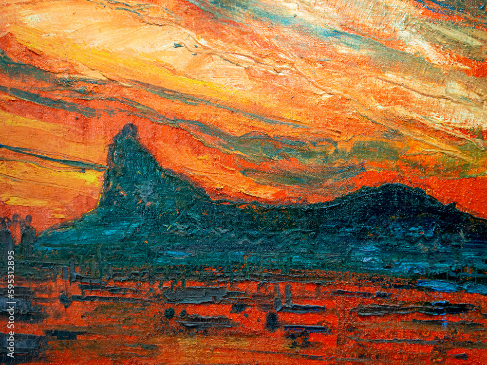 Rio de Janeiro, Brazil, oil painting on canvas. Abstract art background. Fragment of artwork.