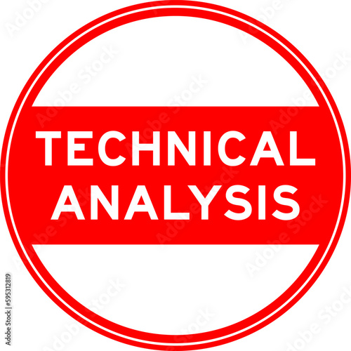Red color round seal sticker in word technical analysis on white background