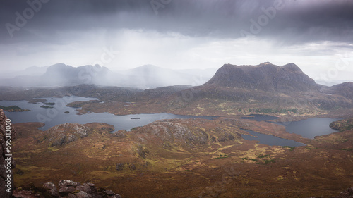 Assynt Mountains in Moody Weather, Cul Mor and Suilven from Stac Pollaidh, Scotland Landscape