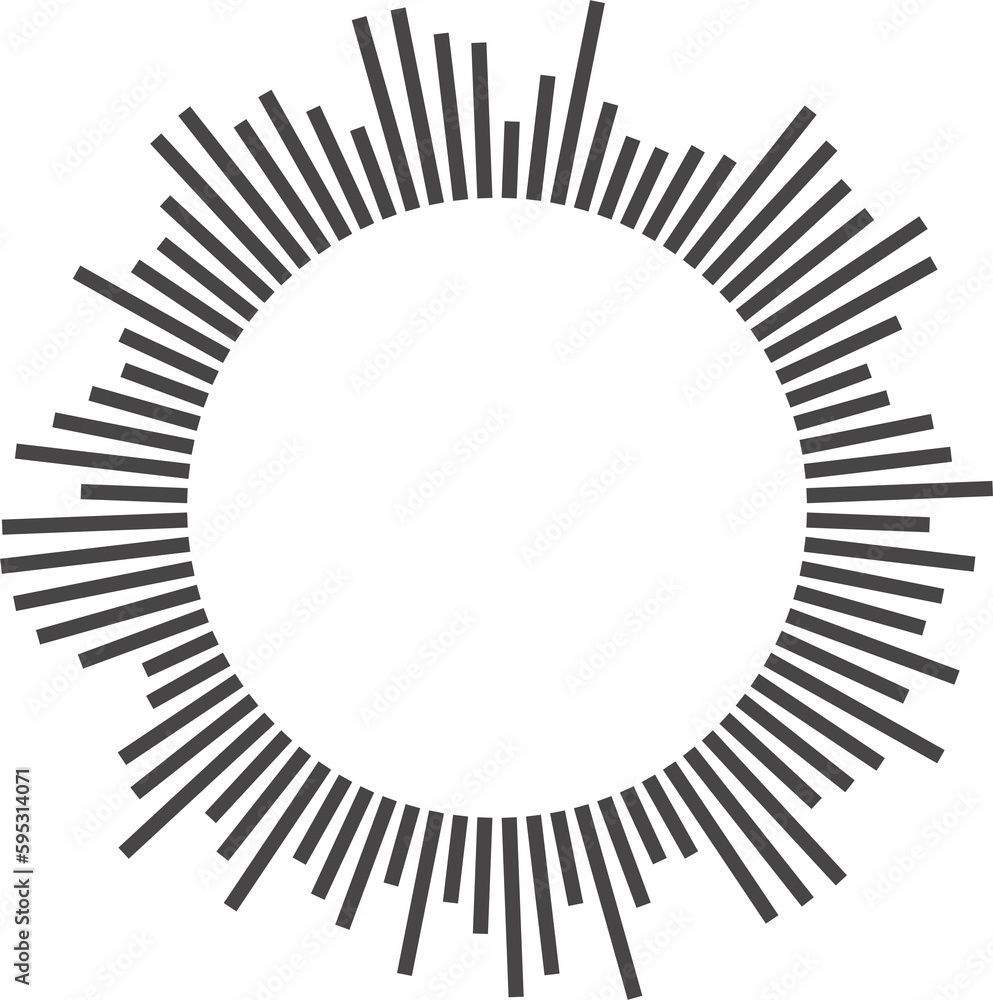 Circle sound wave. Circular music audio round. Radial graphic of voice. Abstract equalizer. Symbol of waveform burst rays. Circle sound wave. Circular music audio round. Radial graphic of voice. Abstract equalizer. Symbol of waveform burst rays.