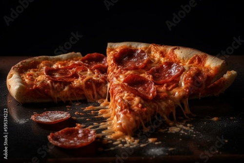 Photographs of a pizza cut into slices. Generative AI