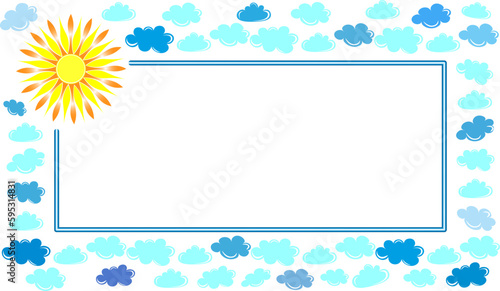 beautiful frame with bright sun and clouds, on a white background