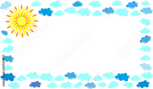 beautiful frame with bright sun and clouds, on a white background