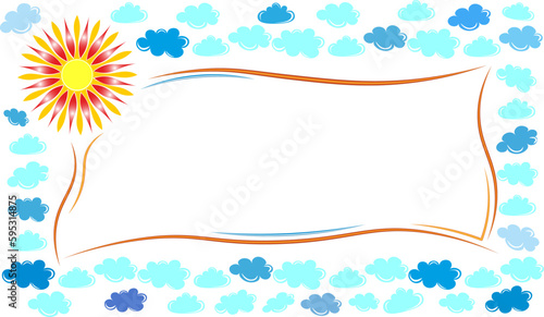 beautiful frame with bright sun and clouds, on a white background