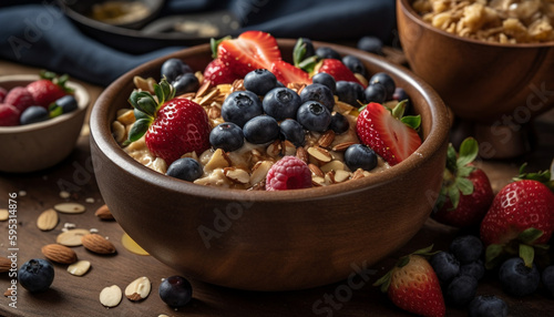 Fresh berry granola bowl, a healthy breakfast option generated by AI