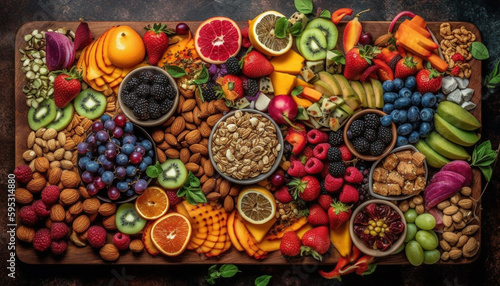 Abundance of fresh fruit, nature sweet snack generated by AI