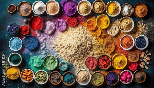 Vibrant collection of spices in a bowl generated by AI