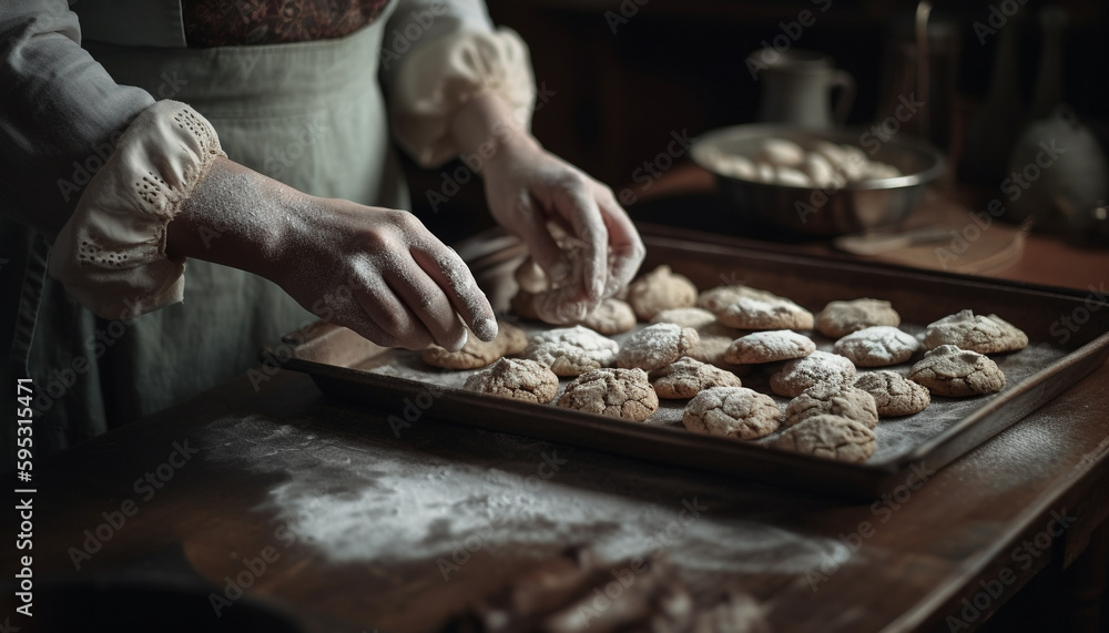 Handmade cookies baked in rustic domestic kitchen generated by AI