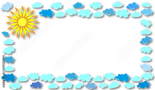 beautiful frame with bright sun and clouds, on a white background