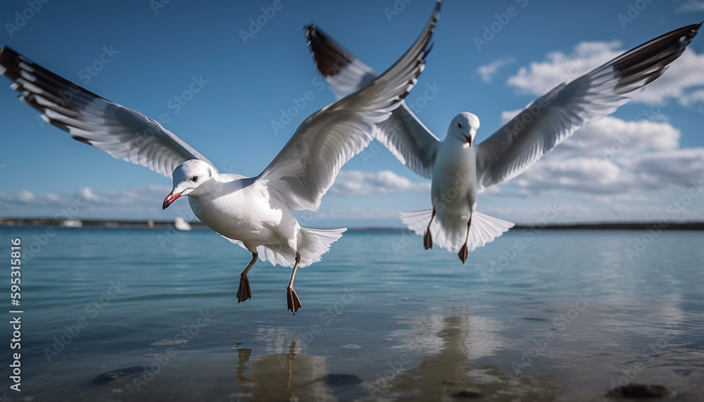 Flying seagull spreads wings in mid air freedom generated by AI Flying seagull spreads wings in mid air freedom generated by AI