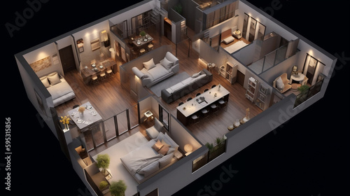 Explore the Layout of a 30 Sqm Apartment with This 3D Top-View Floor Plan. AI image
