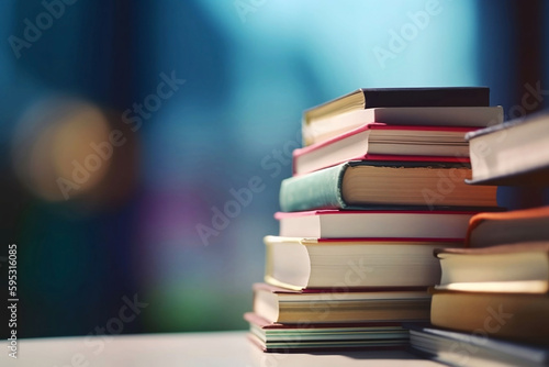 Education Concept. Stack of Books on Blurred Library Background