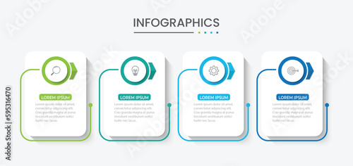 Thin line process business infographic with square template. Vector illustration. Process timeline with 4 options, steps or sections.