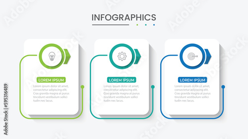 Thin line process business infographic with square template. Vector illustration. Process timeline with 3 options, steps or sections.