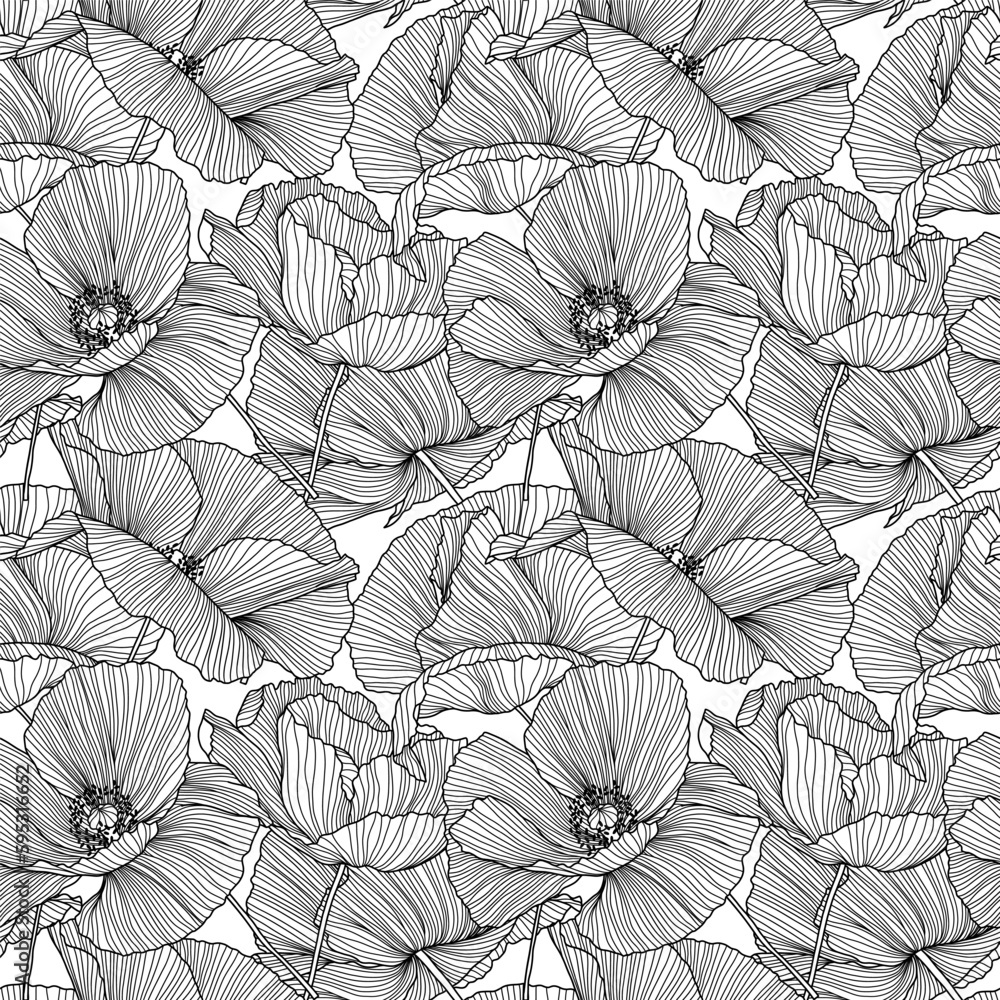 Vector seamless pattern with hand drawing wild flowers, linear black and white botanical illustration, floral elements, hand drawn repeatable background. Artistic backdrop. Vector seamless pattern with hand drawing wild flowers, linear black and white botanical illustration, floral elements, hand drawn repeatable background. Artistic backdrop.