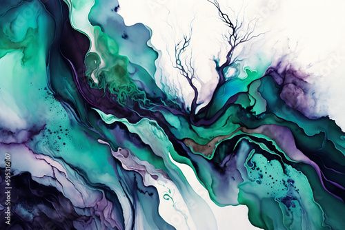 Marble ink abstract art from exquisite original painting for abstract background. It was painted on high-quality paper texture to create a smooth marble background pattern of ombre alcohol ink AI