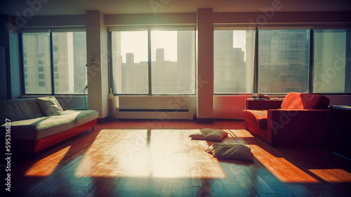 Basking in Sunlight  A Modern Glass Living Room with Spacious Sofas and City View  Generative AI
