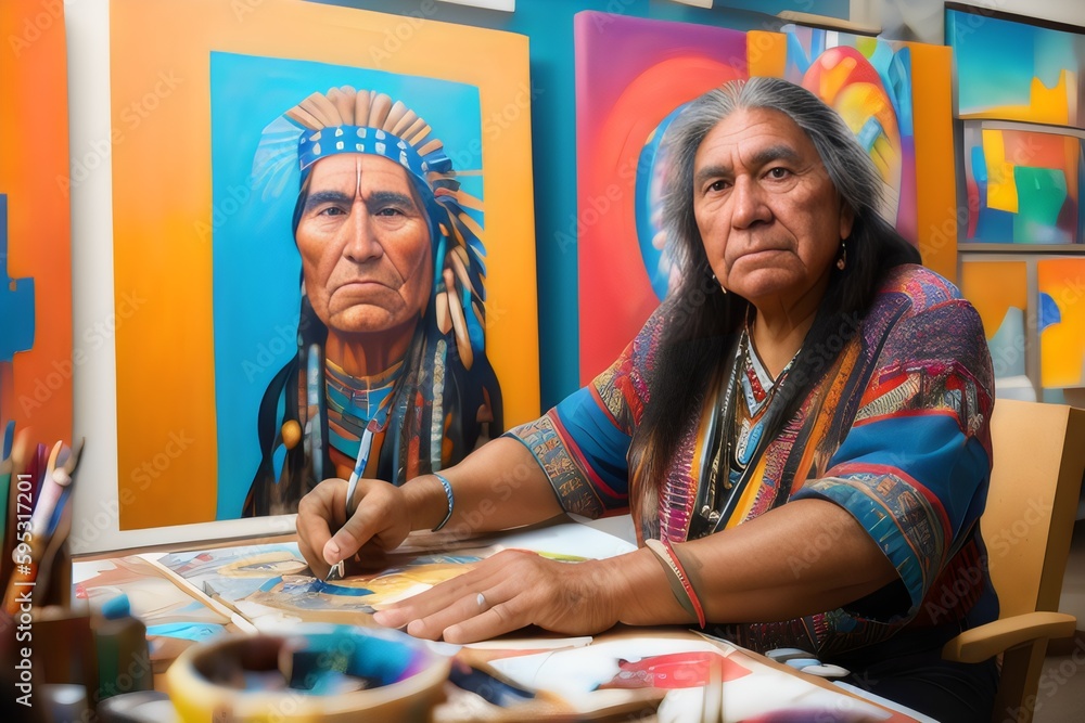 Fototapeta premium an indian woman painting in her studio - Generative AI