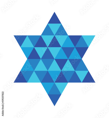 Star of David with a triangle mosaic pattern on white background. Vector illustration.