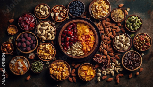 Healthy bowl of nuts and seeds variety generated by AI © Stockgiu