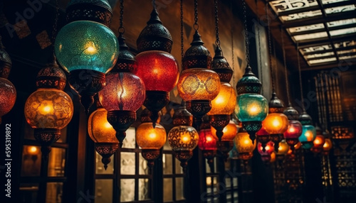 Glowing lanterns hang in celebration of culture generated by AI