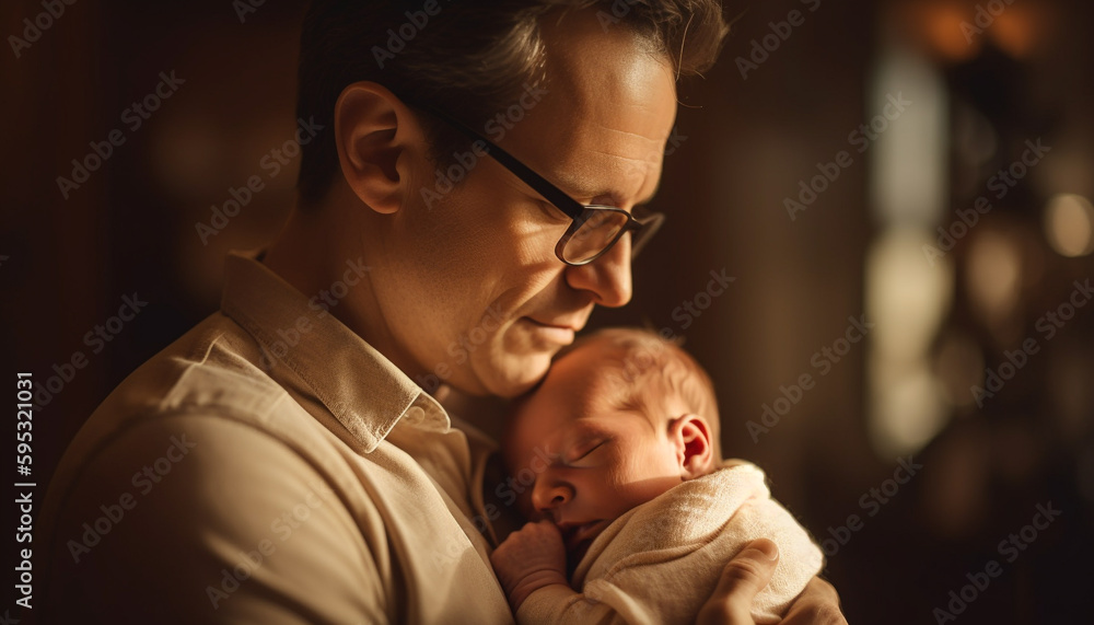 New father embraces cute newborn son at home generated by AI New father embraces cute newborn son at home generated by AI