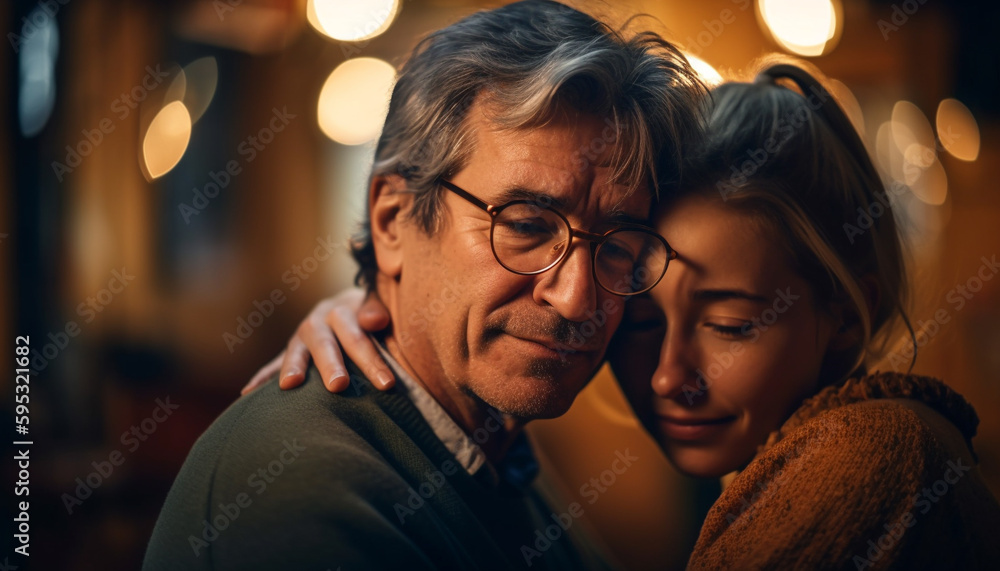 Elderly couple embracing, radiating pure love and joy generated by AI Elderly couple embracing, radiating pure love and joy generated by AI