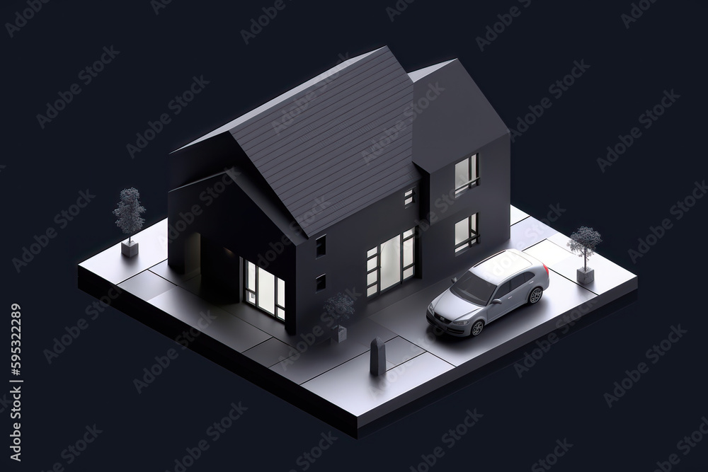 House 3d isometric on dark background. AI generated House 3d isometric on dark background. AI generated