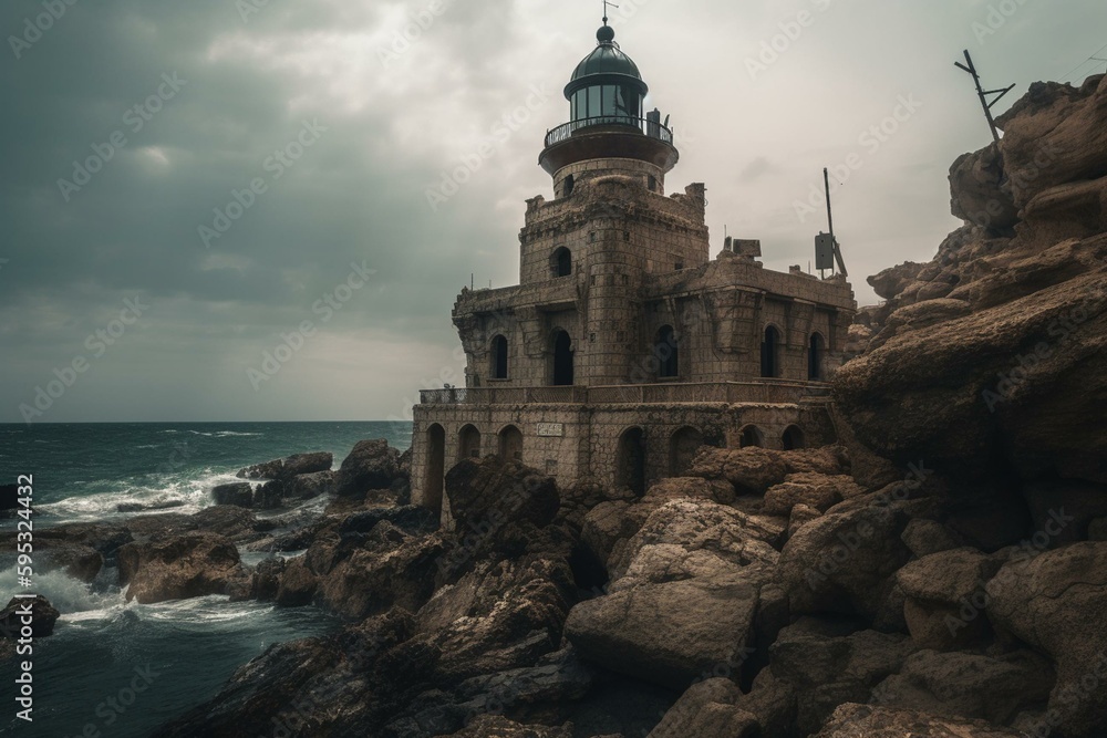 A fortress on site of the lighthouse in Alexandria, Egypt. Generative AI