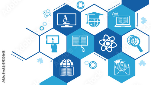 e-learning, blended learning, webinar icon concept – vector illustration