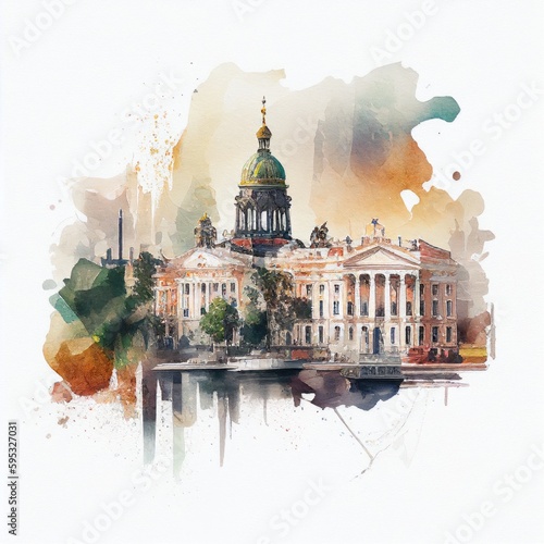Saint-Petersburg in watercolor style by Generative AI photo