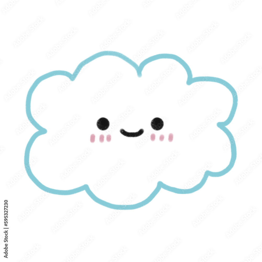 Cute cloud, blue, hand draw, icon, smile Cute cloud, blue, hand draw, icon, smile