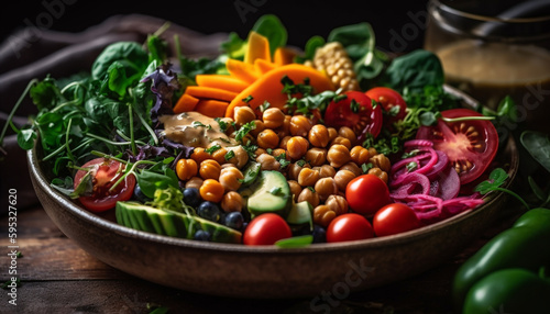 Fresh vegetarian salad bowl with organic ingredients generated by AI