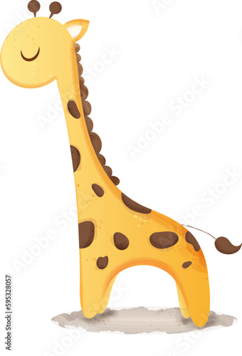 Cute Arrogant Giraffe Vector Illustration with Watercolor Effect