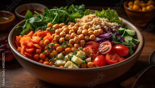 Fresh vegetarian salad bowl with organic ingredients generated by AI