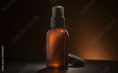 Skincare product bottle wrapped with hair. AI generated