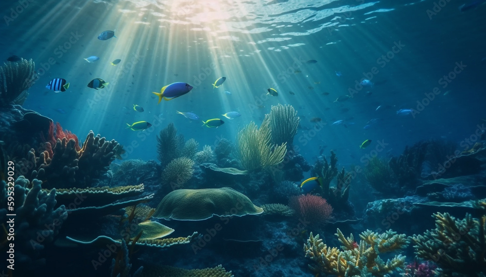 A school of multi ed fish in motion generated by AI A school of multi ed fish in motion generated by AI