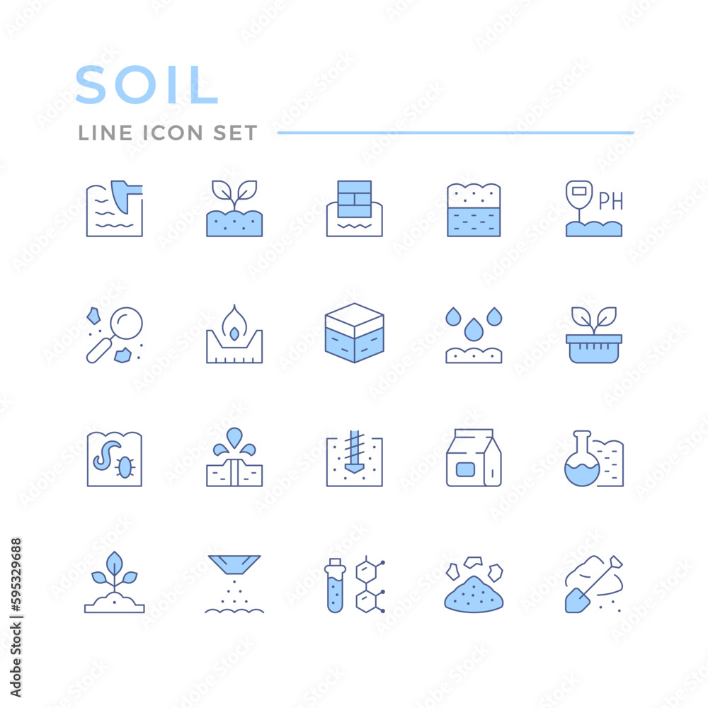 Set color line icons of soil Set color line icons of soil