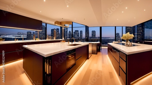 A luxurious penthouse kitchen with modern design