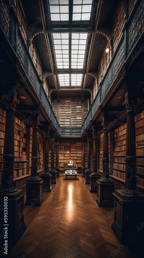 Old vast library with huge amount of books created using generative AI tools