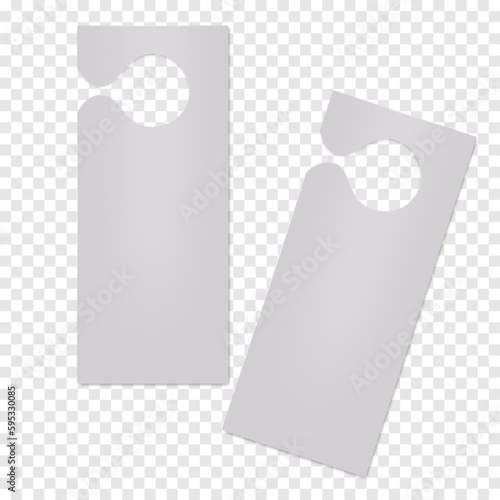 Blank white door hanger vector mockup. Empty car mirror hang tag realistic mock-up. Template for design