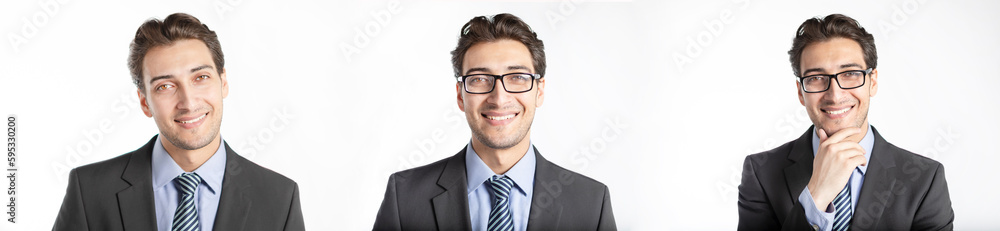 Handsome smiling businessman in black suit isolated on white background Handsome smiling businessman in black suit isolated on white background